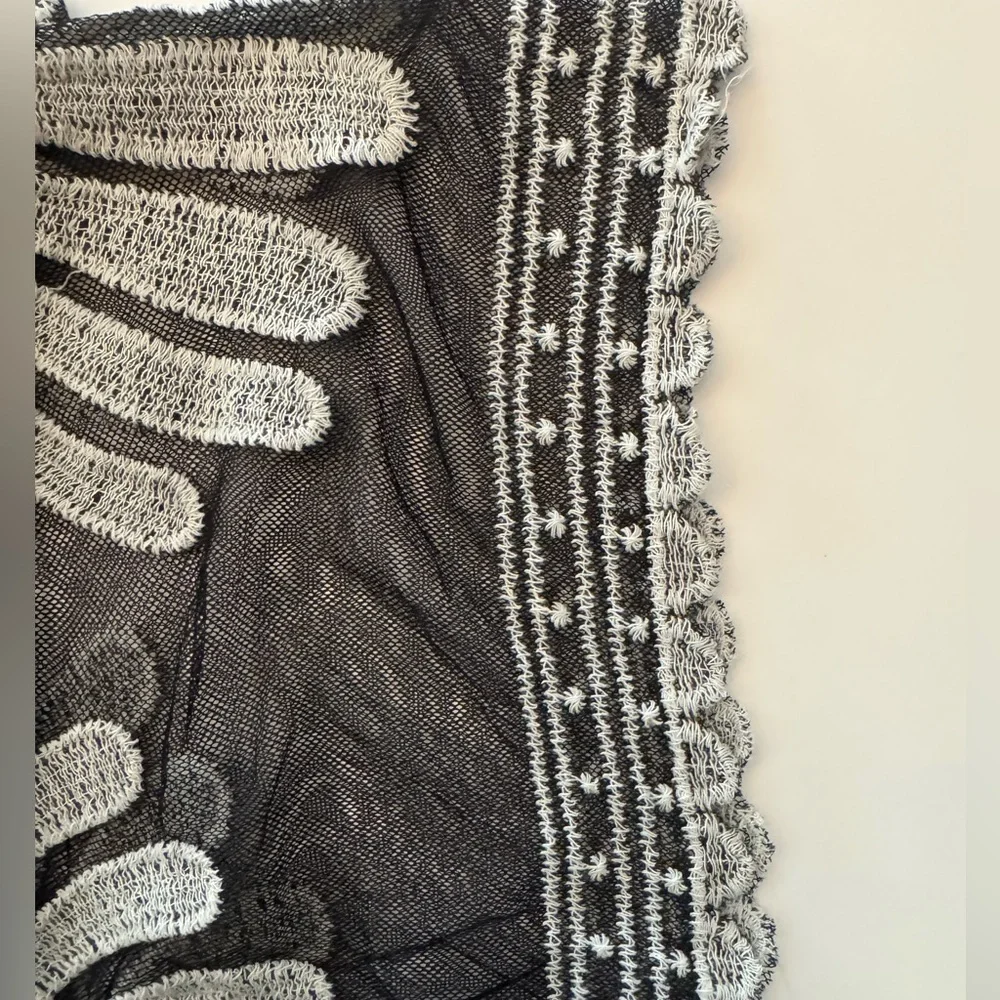 Boho Sheer Embroidered Kimono Cover Up Black White One Size - Picture 4 of 7